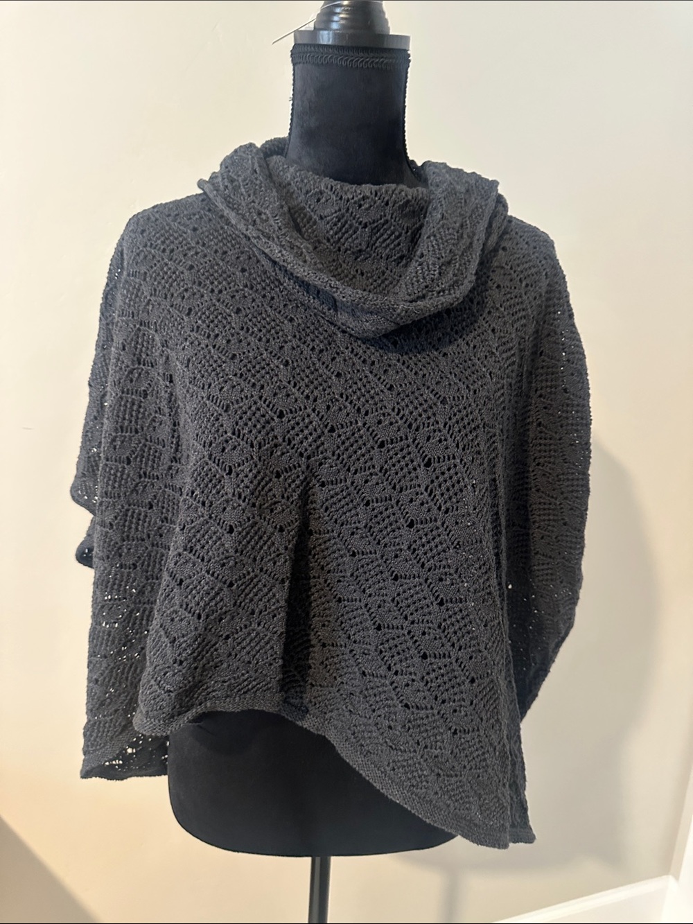 eight eight eight Black Crochet Cowl Neck Poncho